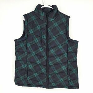 Maxwell Studio Womens XL Green Black Plaid Quilted Full Zip Puffer Vest Pockets